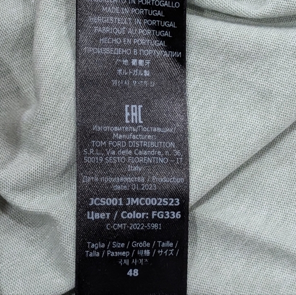 $340 Mens TOM FORD Melange Cotton Blend Crewneck T-Shirt Mint 48 US 38 - Picture 5 of 7